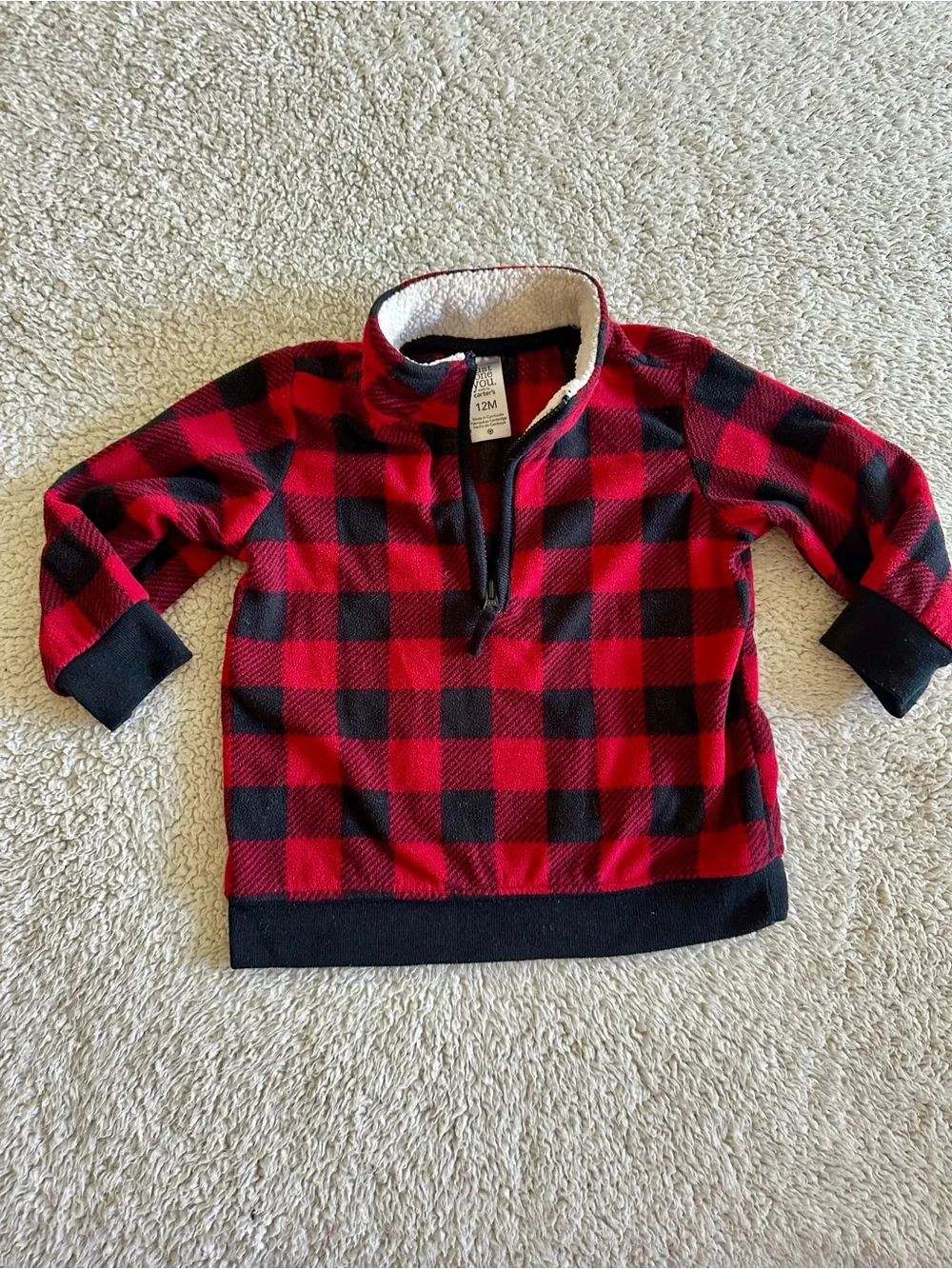 🦋Carter's Fleece Red/Black Buffalo Plaid Half-Zip Pullover